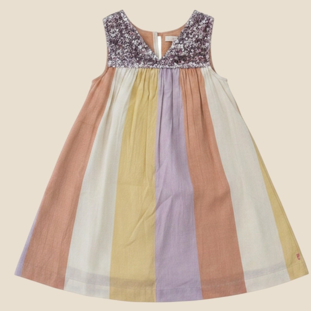 Pink Chicken NY Girls Multi Stripe Sequin V-Neck Sleeveless Dress Size 5Y
